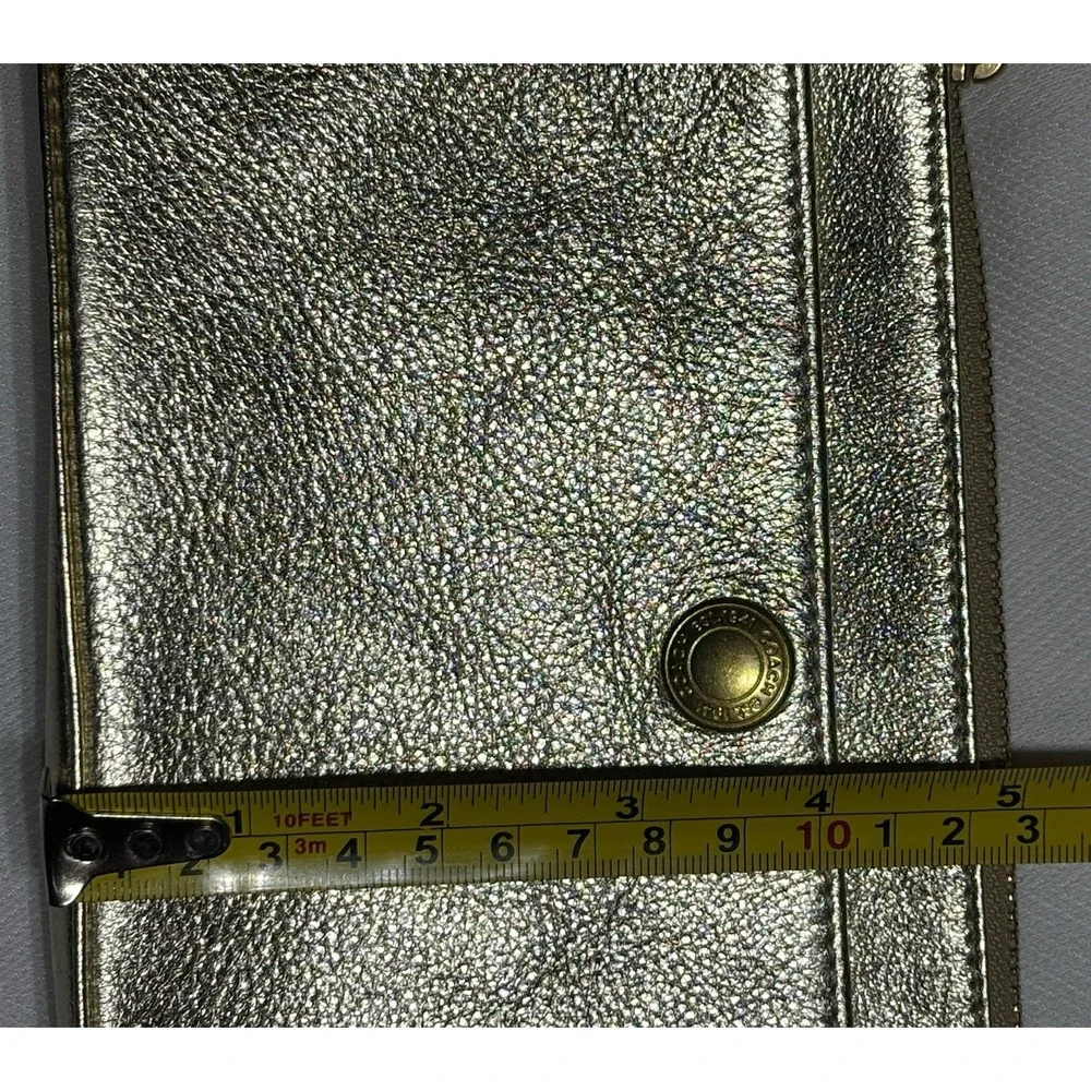 Coach Gold Wristlet With White Bow Clutch Purse Leather With Hang Tag